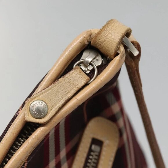 BURBERRY Nova Check Blue Label Shoulder Bag Canvas Red Silver Auth bs27656 - Picture 3 of 15